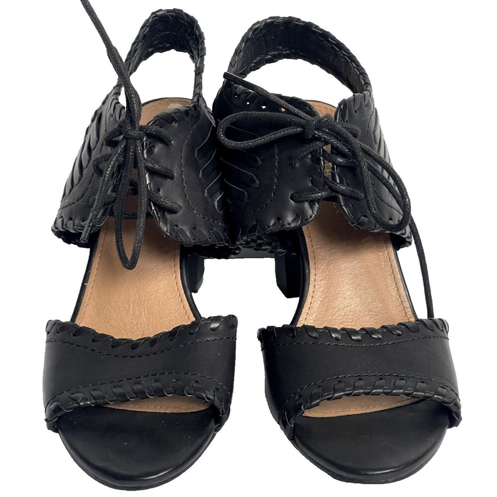 Restricted Heels Sandals Black Open Peep Toe Lace Up Block Heel Womens 6.5
